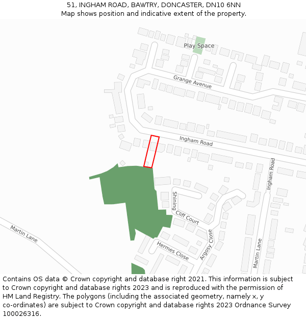 51, INGHAM ROAD, BAWTRY, DONCASTER, DN10 6NN: Location map and indicative extent of plot