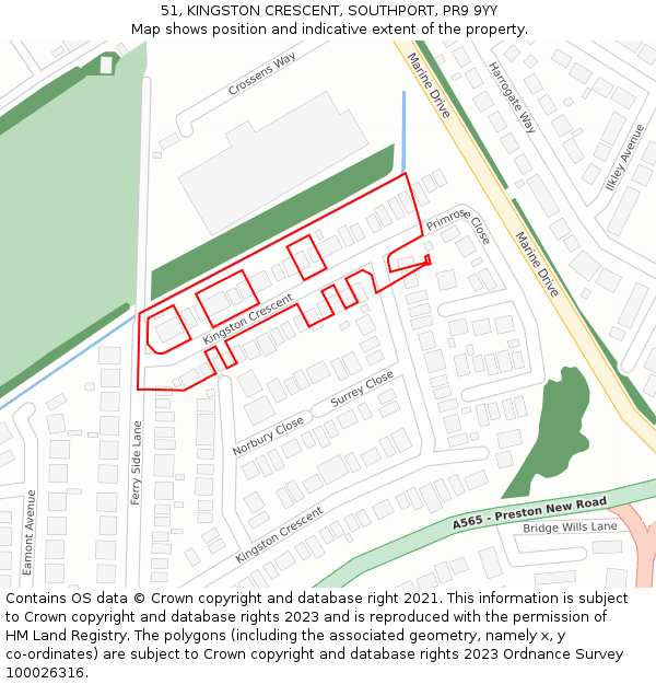 51, KINGSTON CRESCENT, SOUTHPORT, PR9 9YY: Location map and indicative extent of plot