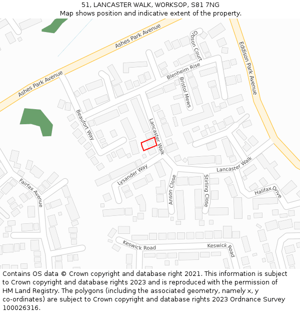 51, LANCASTER WALK, WORKSOP, S81 7NG: Location map and indicative extent of plot