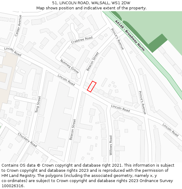 51, LINCOLN ROAD, WALSALL, WS1 2DW: Location map and indicative extent of plot