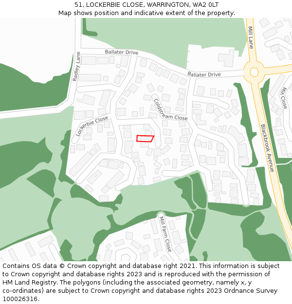 51, LOCKERBIE CLOSE, WARRINGTON, WA2 0LT: Location map and indicative extent of plot