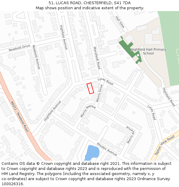 51, LUCAS ROAD, CHESTERFIELD, S41 7DA: Location map and indicative extent of plot