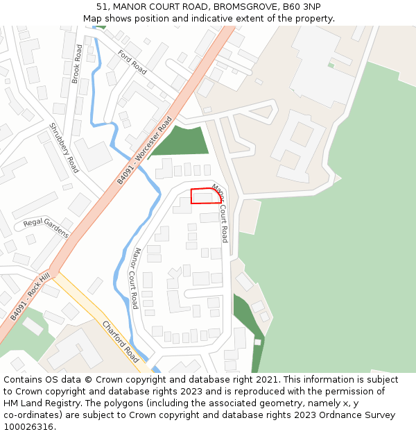 51, MANOR COURT ROAD, BROMSGROVE, B60 3NP: Location map and indicative extent of plot