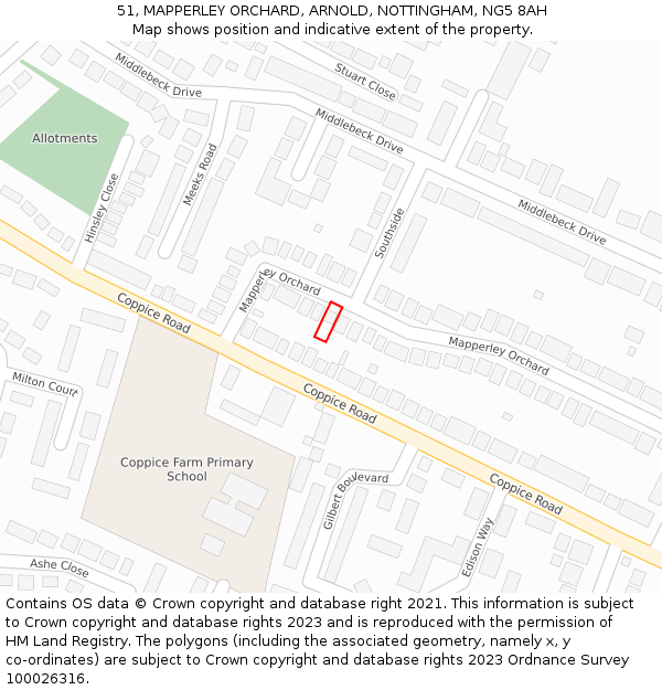 51, MAPPERLEY ORCHARD, ARNOLD, NOTTINGHAM, NG5 8AH: Location map and indicative extent of plot