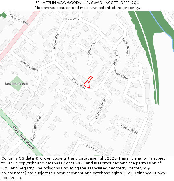 51, MERLIN WAY, WOODVILLE, SWADLINCOTE, DE11 7QU: Location map and indicative extent of plot