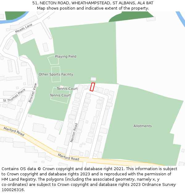 51, NECTON ROAD, WHEATHAMPSTEAD, ST ALBANS, AL4 8AT: Location map and indicative extent of plot