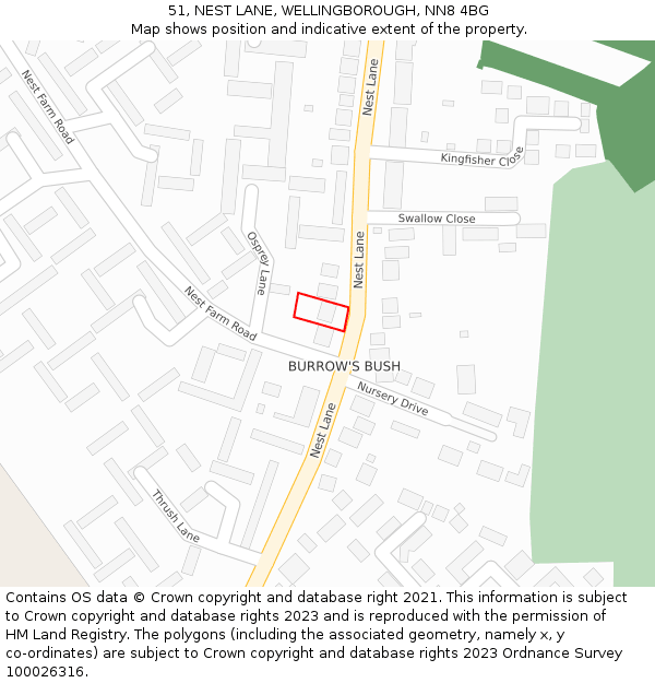 51, NEST LANE, WELLINGBOROUGH, NN8 4BG: Location map and indicative extent of plot