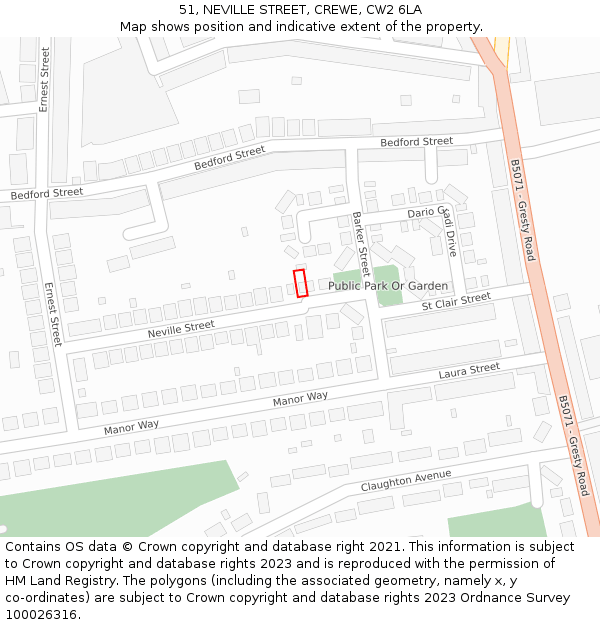 51, NEVILLE STREET, CREWE, CW2 6LA: Location map and indicative extent of plot