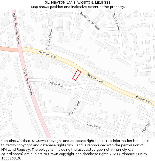 51, NEWTON LANE, WIGSTON, LE18 3SE: Location map and indicative extent of plot