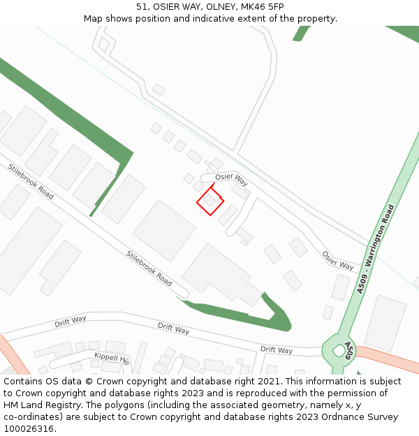 51, OSIER WAY, OLNEY, MK46 5FP: Location map and indicative extent of plot