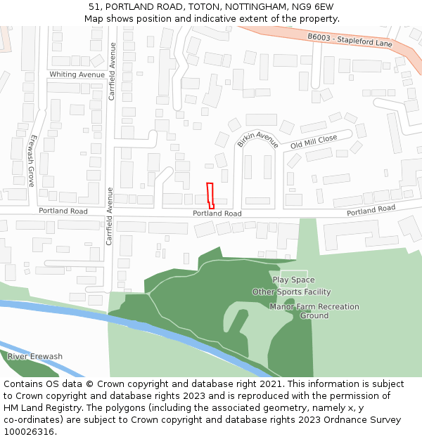 51, PORTLAND ROAD, TOTON, NOTTINGHAM, NG9 6EW: Location map and indicative extent of plot