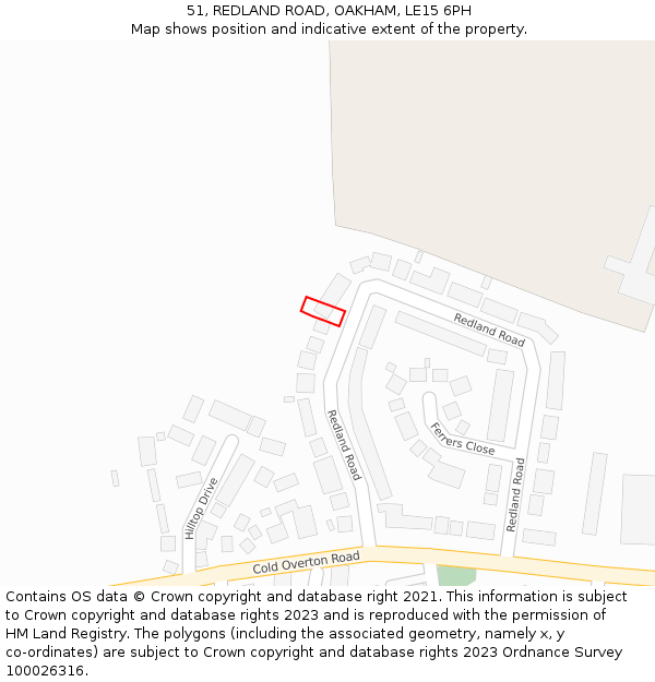 51, REDLAND ROAD, OAKHAM, LE15 6PH: Location map and indicative extent of plot