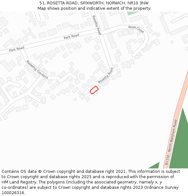 51, ROSETTA ROAD, SPIXWORTH, NORWICH, NR10 3NW: Location map and indicative extent of plot