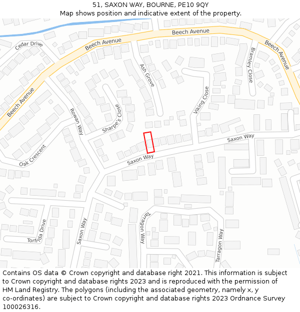 51, SAXON WAY, BOURNE, PE10 9QY: Location map and indicative extent of plot