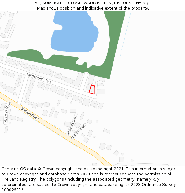 51, SOMERVILLE CLOSE, WADDINGTON, LINCOLN, LN5 9QP: Location map and indicative extent of plot