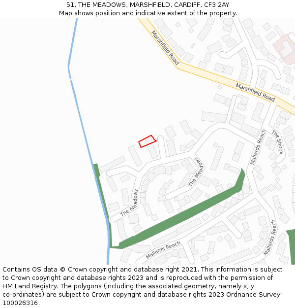 51, THE MEADOWS, MARSHFIELD, CARDIFF, CF3 2AY: Location map and indicative extent of plot