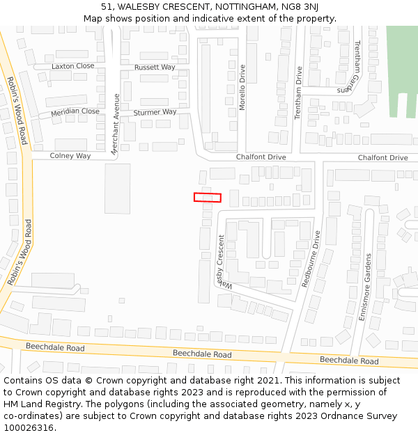 51, WALESBY CRESCENT, NOTTINGHAM, NG8 3NJ: Location map and indicative extent of plot