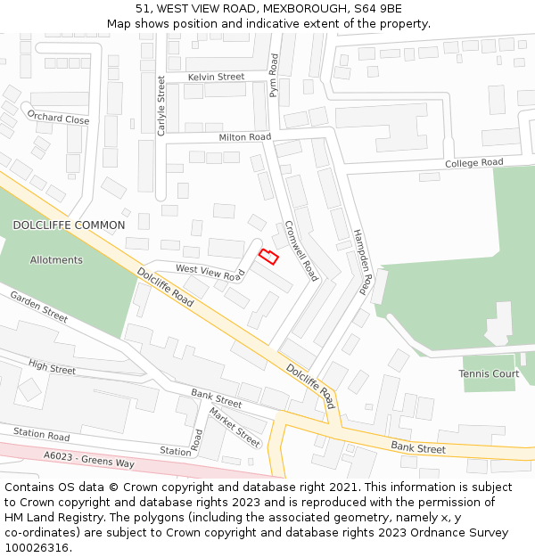 51, WEST VIEW ROAD, MEXBOROUGH, S64 9BE: Location map and indicative extent of plot