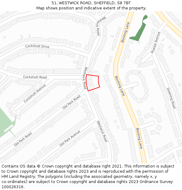51, WESTWICK ROAD, SHEFFIELD, S8 7BT: Location map and indicative extent of plot
