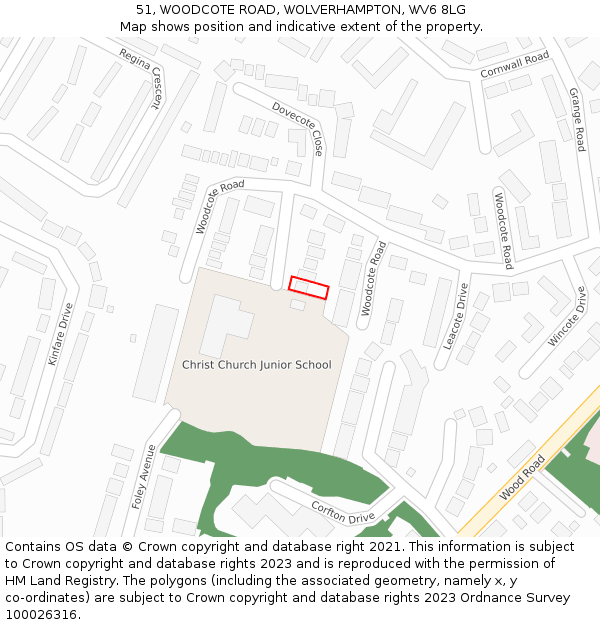 51, WOODCOTE ROAD, WOLVERHAMPTON, WV6 8LG: Location map and indicative extent of plot