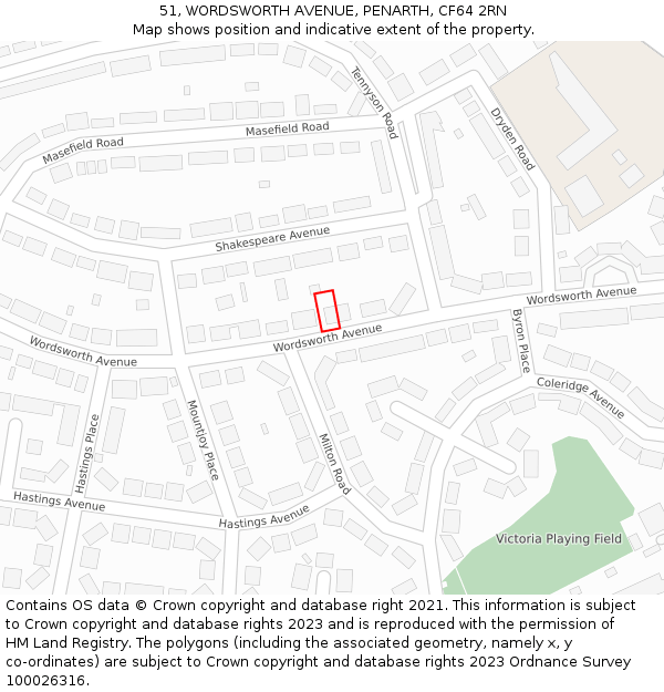 51, WORDSWORTH AVENUE, PENARTH, CF64 2RN: Location map and indicative extent of plot