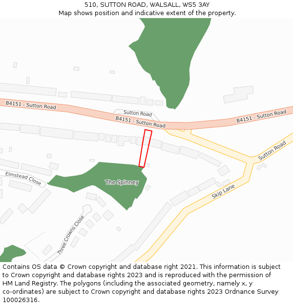 510, SUTTON ROAD, WALSALL, WS5 3AY: Location map and indicative extent of plot