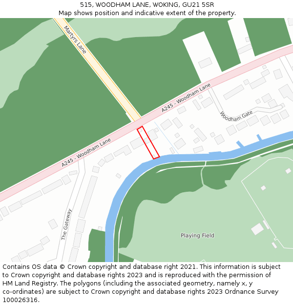 515, WOODHAM LANE, WOKING, GU21 5SR: Location map and indicative extent of plot