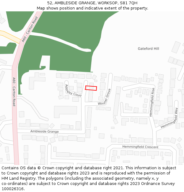 52, AMBLESIDE GRANGE, WORKSOP, S81 7QH: Location map and indicative extent of plot