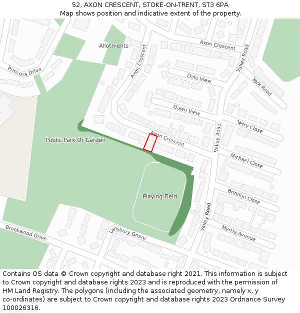 52, AXON CRESCENT, STOKE-ON-TRENT, ST3 6PA: Location map and indicative extent of plot