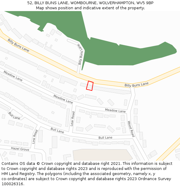52, BILLY BUNS LANE, WOMBOURNE, WOLVERHAMPTON, WV5 9BP: Location map and indicative extent of plot