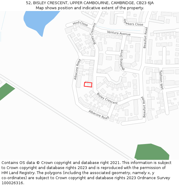 52, BISLEY CRESCENT, UPPER CAMBOURNE, CAMBRIDGE, CB23 6JA: Location map and indicative extent of plot