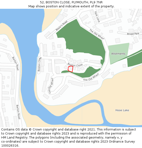 52, BOSTON CLOSE, PLYMOUTH, PL9 7NR: Location map and indicative extent of plot