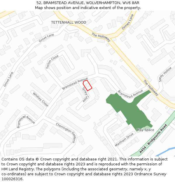 52, BRAMSTEAD AVENUE, WOLVERHAMPTON, WV6 8AR: Location map and indicative extent of plot