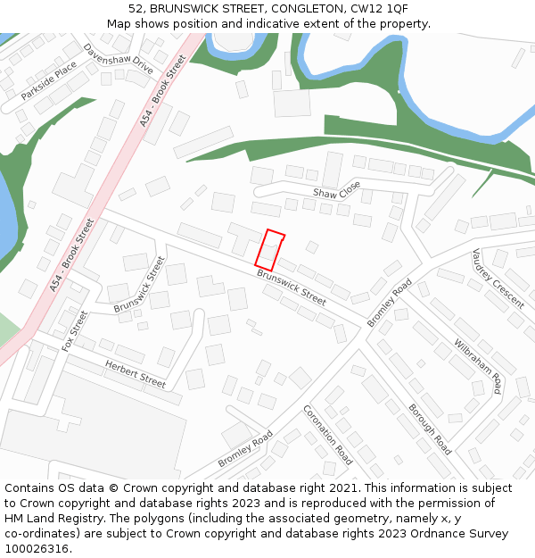 52, BRUNSWICK STREET, CONGLETON, CW12 1QF: Location map and indicative extent of plot
