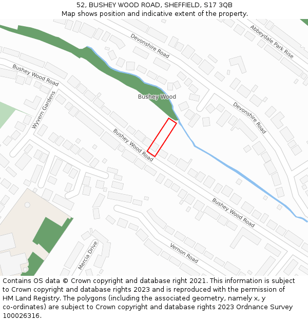 52, BUSHEY WOOD ROAD, SHEFFIELD, S17 3QB: Location map and indicative extent of plot
