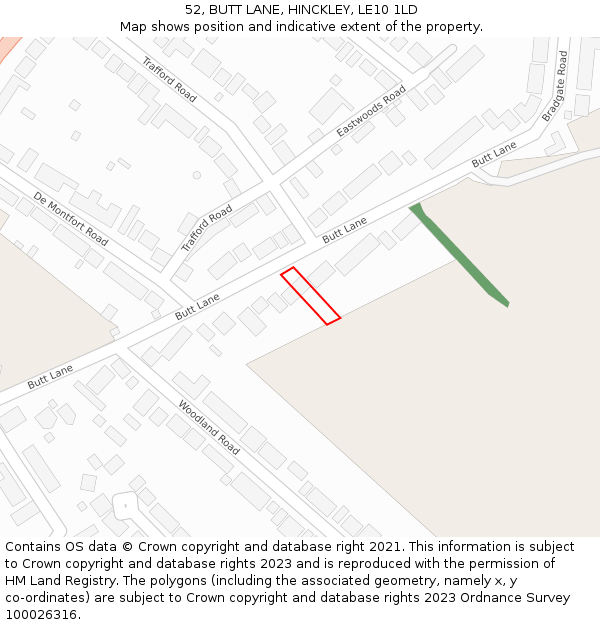52, BUTT LANE, HINCKLEY, LE10 1LD: Location map and indicative extent of plot