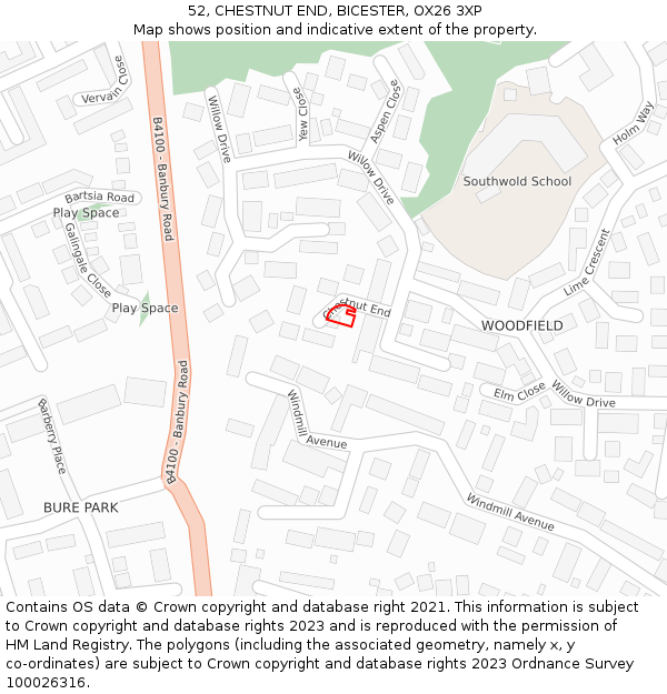 52, CHESTNUT END, BICESTER, OX26 3XP: Location map and indicative extent of plot