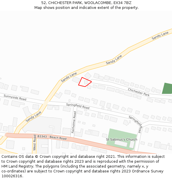 52, CHICHESTER PARK, WOOLACOMBE, EX34 7BZ: Location map and indicative extent of plot