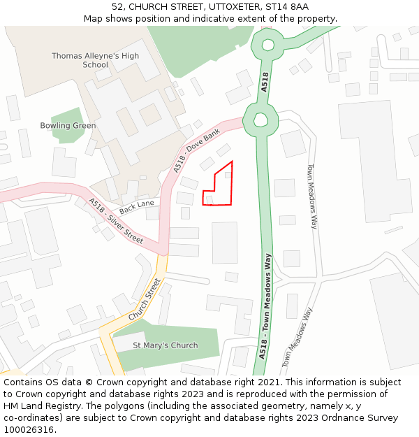 52, CHURCH STREET, UTTOXETER, ST14 8AA: Location map and indicative extent of plot