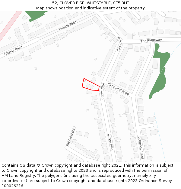 52, CLOVER RISE, WHITSTABLE, CT5 3HT: Location map and indicative extent of plot