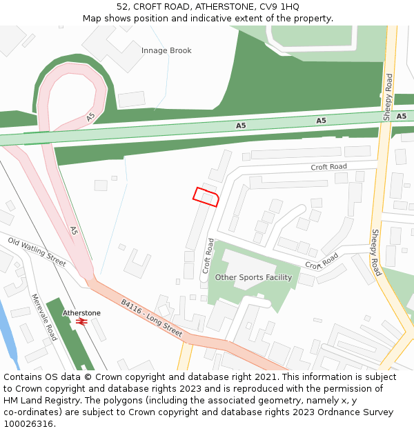 52, CROFT ROAD, ATHERSTONE, CV9 1HQ: Location map and indicative extent of plot