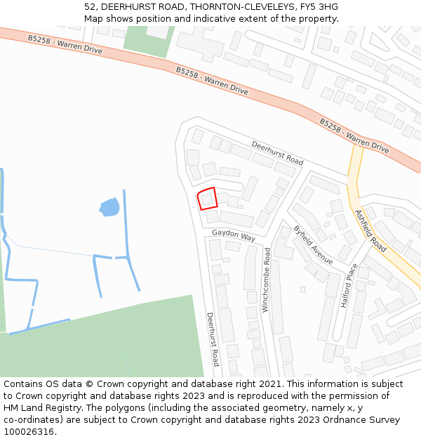 52, DEERHURST ROAD, THORNTON-CLEVELEYS, FY5 3HG: Location map and indicative extent of plot