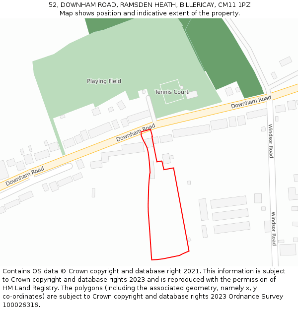 52, DOWNHAM ROAD, RAMSDEN HEATH, BILLERICAY, CM11 1PZ: Location map and indicative extent of plot