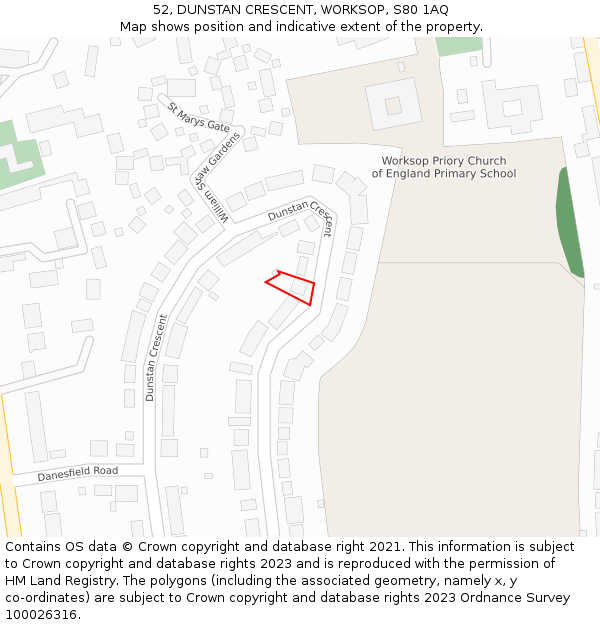 52, DUNSTAN CRESCENT, WORKSOP, S80 1AQ: Location map and indicative extent of plot