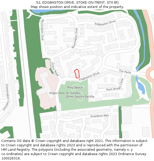 52, EDGBASTON DRIVE, STOKE-ON-TRENT, ST4 8FJ: Location map and indicative extent of plot