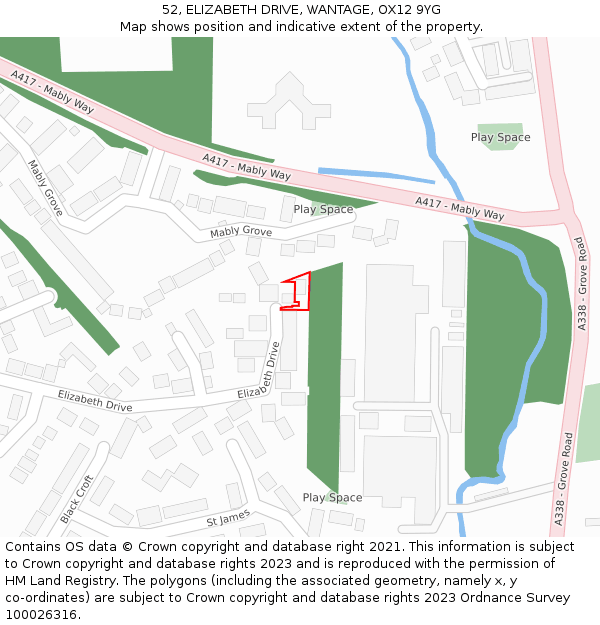 52, ELIZABETH DRIVE, WANTAGE, OX12 9YG: Location map and indicative extent of plot