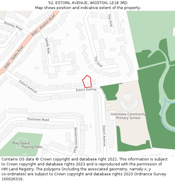 52, ESTORIL AVENUE, WIGSTON, LE18 3RD: Location map and indicative extent of plot