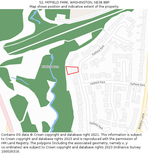 52, FATFIELD PARK, WASHINGTON, NE38 8BP: Location map and indicative extent of plot