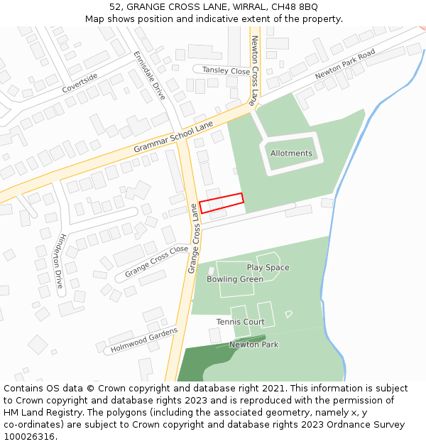 52, GRANGE CROSS LANE, WIRRAL, CH48 8BQ: Location map and indicative extent of plot