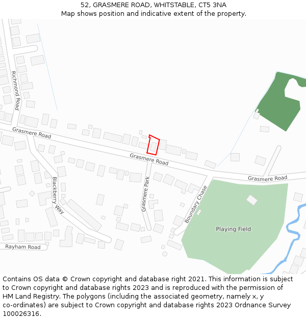 52, GRASMERE ROAD, WHITSTABLE, CT5 3NA: Location map and indicative extent of plot